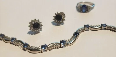 OFERTA $$- Juego de 3 piezas pendiente brazalete tanzanita astilla esterlina + piedra circonita  Foto 1 de 4