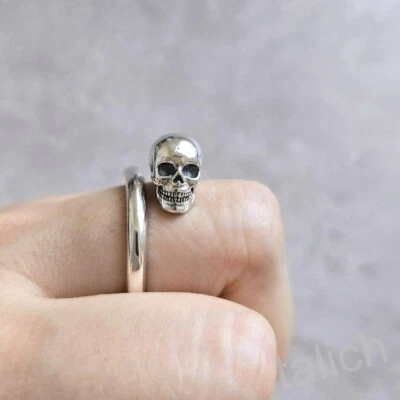Brillante Anillo Envolvente de Uñas Calavera Plata de Ley 925 Ajustable Unisex Gótico Único Foto 1 de 4