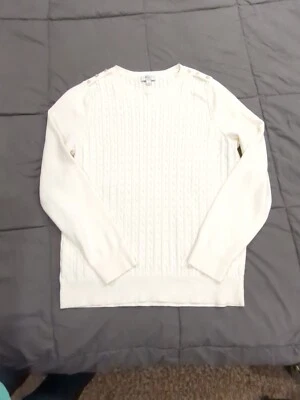 Suéter Kim Rogers Algodón Blanco Cuello Redondo Tejido con Cable Mujer’s Grande Pull Over Foto 1 de 4