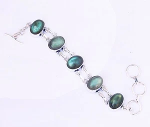 Fire Labradorite Gemstone Handmade 925 Sterling Silver Jewelry Bracelet Sz 7-8" - Picture 1 of 1