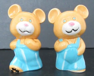 Vi ntage Lefton TEDDY BEARS in Blue Overalls Salt and Pepper Shakers Japan - Picture 1 of 7