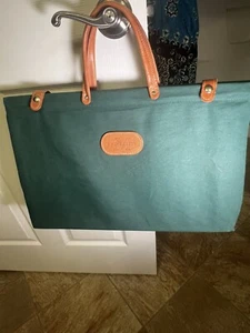 University M LARGE Green Canvas & Brown Leather Men’s Duffel Travel Gym Bag Tote - Picture 1 of 12