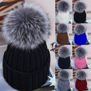 DAMEN FRAUEN ZOPFMUSTER WINTER BOMMEL BOMMEL SKI BEANIE MÜTZE FELL FLEECE FUTTER - Bild 1 von 20