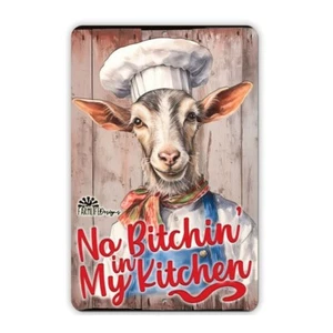 Goat Kitchen Sign No Bitchin funny metal wall art tin home decor barnyard barn - Picture 1 of 2