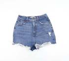 New Look Womens Blue Cotton Hot Pants Shorts Size 10 L3 in Regular Zip - Distres