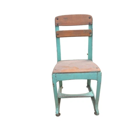 Vintage 1940s Small Childs School Chair Wood and Painted Green Metal 13"h Seat Cover