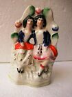 Antique English Pottery Staffordshire Figurines Two Girls Sitting On Rocks "F5