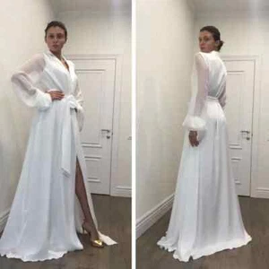 New Fashion Sexy White Night Robe Bathrobe Pyjamas Wedding Bride Bridesmaid - Picture 1 of 11