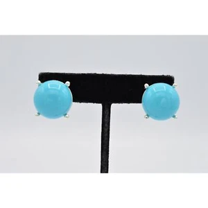 Pendientes Clip Cabujón Monet Vintage Plata Azul Cielo Turquesa Firmados Años 80 Nuevos de Lote Antiguo - Imagen 1 de 10