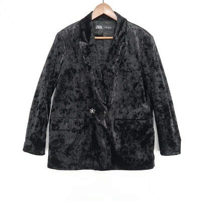 Blazer Zara Terciopelo Aplastado Mujer Mediano Negro Doble Brestón Foto 1 de 4