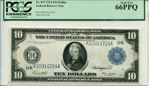 FR 947 1914 $10 Federal Reserve Note Dallas 66PPQ GEM NEW - Picture 1 of 1