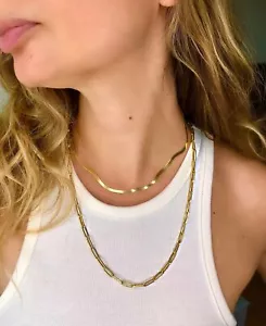 Herringbone Chain Necklace In 14K Solid Real Yellow Gold, 18" Length, 3 MM Width - Picture 1 of 8
