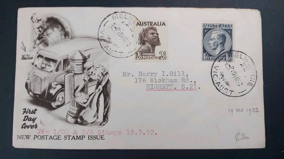 1952 2/6 ABORIGINE + 1/-1/2d KGVI ON WIDE WORLD GENERIC FIRST DAY COVER - image 1 of 1