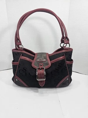♡Sophia Caperelli♡ Bolso de hombro con logotipo en relieve negro con ribete de cuero rojo grande Foto 1 de 4