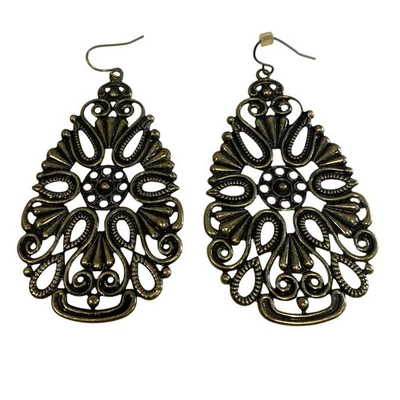 Pendientes colgantes vintage para mujer sin níquel tono plata lágrima relleno Foto 1 de 3