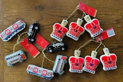 MARKS AND SPENCER M&S Marks & Spencer London Transportation & Crowns Plush Ornaments NWT X 4 Sets