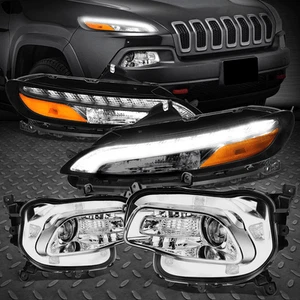 FOR 14-18 CHEROKEE PROJECTOR HEADLIGHT LED DRL TURN SIGNAL LAMPS CHROME/AMBER - Picture 1 of 10