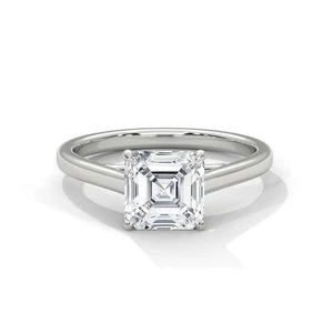 2Ct Asscher Cut Moissanite Solitaire Engagement Ring In Solid 14K White Gold - Picture 1 of 7