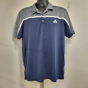 Adidas Golf Poloshirt Herren Größe Large 3-Streifen meliert grau blau Block Freizeit - Bild 1 von 11