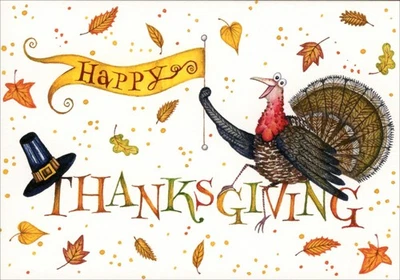 Caspari THANKSGIVING Greeting Card, Turkey Gobble Original by Clare Mackie + ✉ - Image 1 of 4