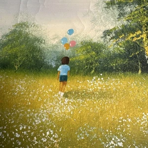 Hand Painted Field of Daisies & Balloons Landscape Art 16x20” Canvas - Picture 1 of 8