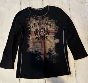 Skinny Minnie | Black Graphic Studded 3/4 Sleeve Top Girls Large - Picture 1 of 6