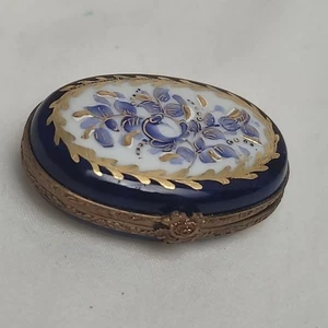 Vintage Limoges Kobaltblau Floral und Gold Schmuckschatulle Handbemalt Peint Main - Bild 1 von 17