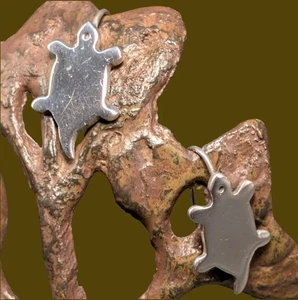 Sterling Turtle Tortoise Mimalist Design Drop Earrings Shepard Hook Mexico 1in - Picture 1 of 10