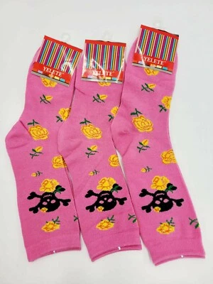 Yelete, 3 pares de calcetines florales calavera. Color Rosa Talla 9-11. NUEVO.  Foto 1 de 4