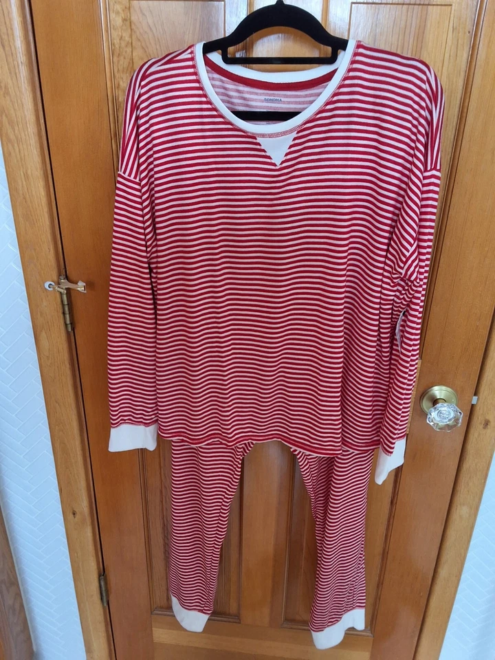 Nuevo con etiquetas Conjunto de pijama Sonoma Plus para mujer L/S Top pantalones jogger rojo/blanco a rayas XXL Foto 1 de 1