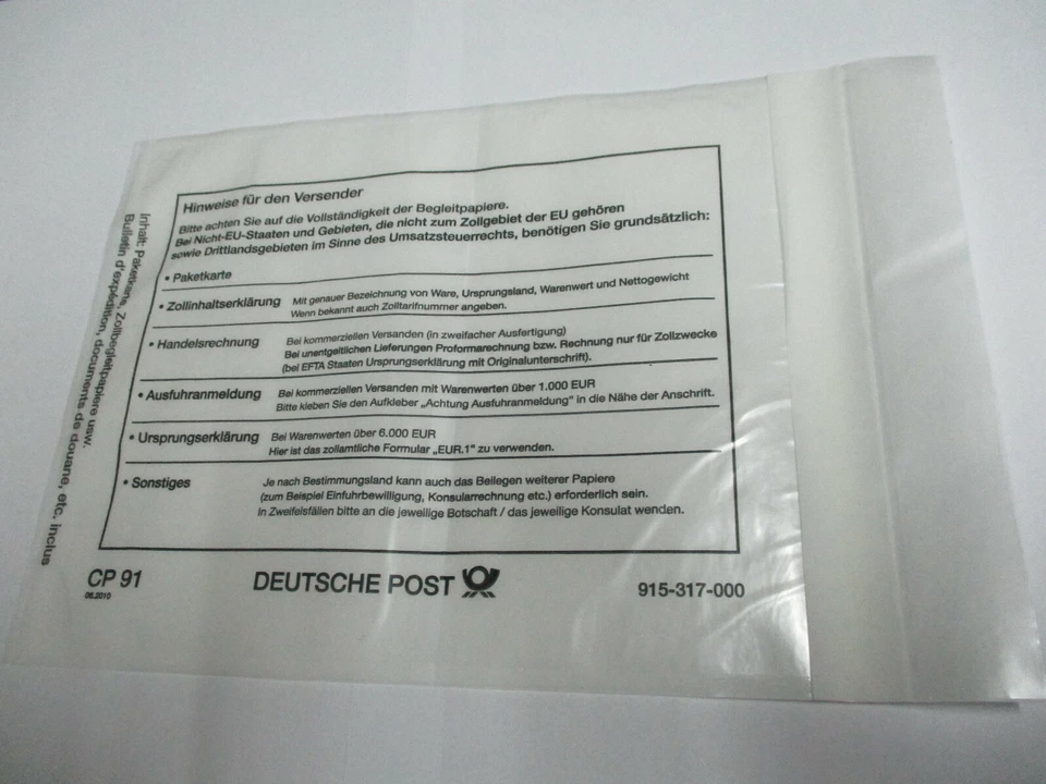 ( RL10) Versandtaschen Zoll CP91 Deutsche Post 915-317-000 DHL  - Image 1 of 1