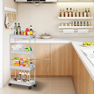 Thin Rolling Storage Cart 4-Tier Organizer Mobile Shelving Unit,Utility Trolley - Picture 1 of 37