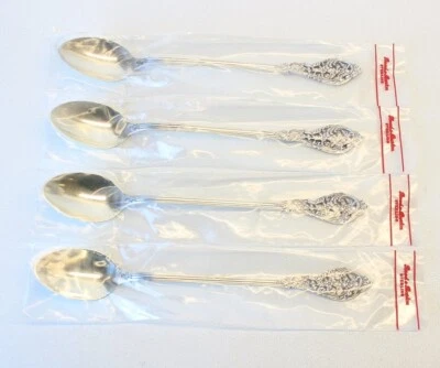 4 ложки для чая со льдом Four Reed & Barton Florentine Lace неиспользованные/запечатанные - Изображение 1 из 4
