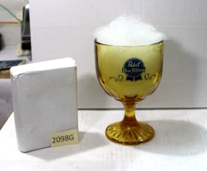 1970er DAUMENABDRUCK STIELKELCH BERNSTEIN GLAS PABST BLAUES BAND BIER SCHWER - Bild 1 von 11