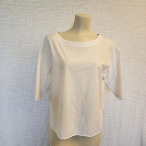 Top Uniglo W Med bianco croccante tessuto cotone leggero lunghezza manica 2/3 A250 - Foto 1 di 11