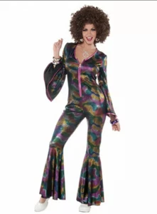 CostumesUSA Halloween Lady’s Disco Jumpsuit 70s 80s Diva Psychedelic Boogie Down - Picture 1 of 8