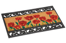 Wrought Iron Effect Rubber & Natural Coir Floral Poppy Door Mat 75cm x 45cm