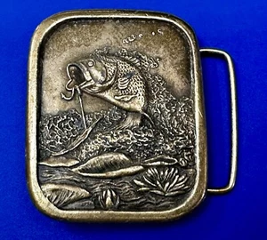 Bass Sport Fishing Vintage 1976 Indiana Metal Craft Belt Buckle - Picture 1 of 17