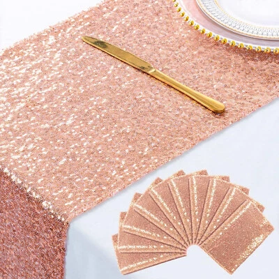 10Pc 12''x108'' Rose Gold Sequin Table Runner Cover Tablecloths for Party Decor - Image 1 of 4