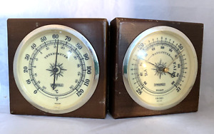 Springfield Thermometer Barometer Combo Weather Station Desktop Hinged Wood VTG