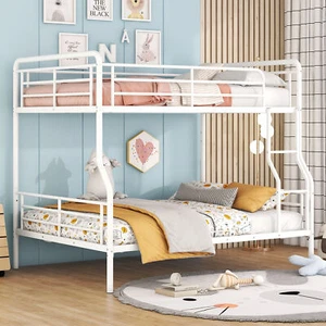 Full XL Over Queen Metal Bunk Bed,White - Picture 1 of 13