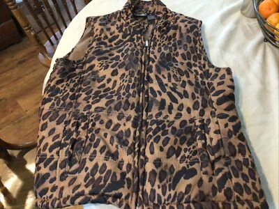Jane Ashley Women's Leppard Print Puffer Vest Size Medium Zipper Pockets - Image 1 of 4