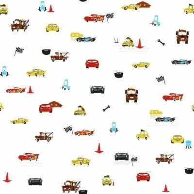 DI0921 York Disney and Pixar Cars Racing Spot Unpasted White Wallpaper - Image 1 of 4