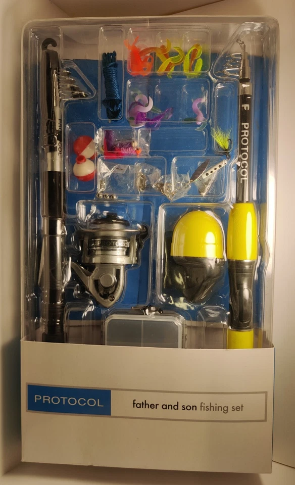 PROTOCOLO Juego de Pesca Padre e Hijo, Cañas Telescópicas, MUY RARO, NUEVO 8632 Foto 1 de 4
