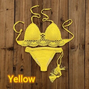 Hand Crochet Bikini Set Women Sexy Swimwear Beach Swimsuit Suit  Summer Swimming - Picture 1 of 21