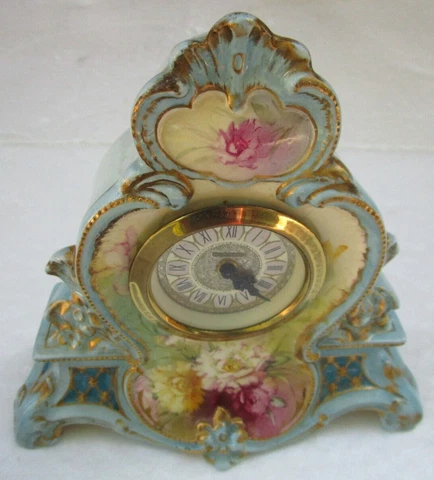 Dresden Porcelain Mercedes Movement Desk Mantel Clock Wind Up Germany Works Blue Cover