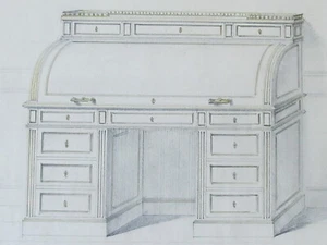 Dessin original au crayon d'un bureau secrétaire SCHMIT au 22 rue Charonne PARIS - Picture 1 of 5