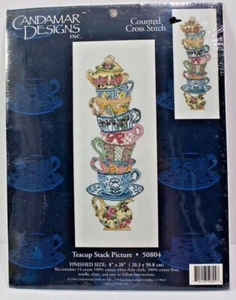 NEW Counted Cross Stitch Cups, Cream & Sugar Teacup Stack Picture #50804 - Bild 1 von 4
