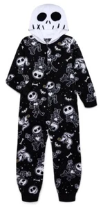 Jack Skellington Unisex Zip-up Fleece Union Suit With Hoodie Kids XS 4-5 NWT - Picture 1 of 3