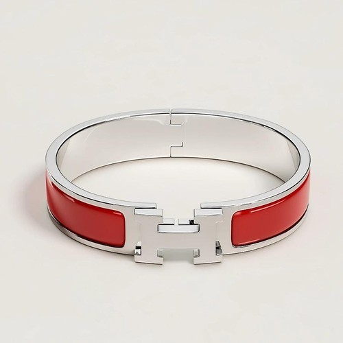 HERMÈS Bracciale Hermes acciaio inox ottimo usato pelle rossadio palladiop H7000 senzala